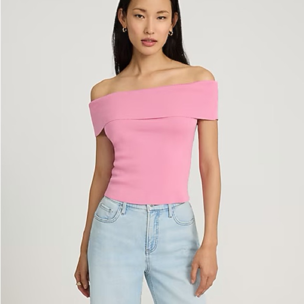 Express Off-Shoulder Pink Fold-Over Top